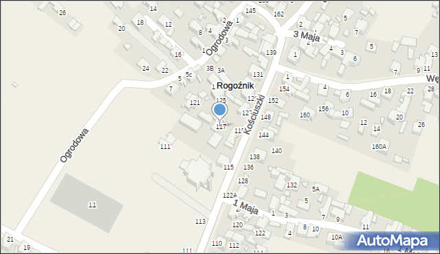 Rogoźnik, Kościuszki Tadeusza, gen., 117, mapa Rogoźnik