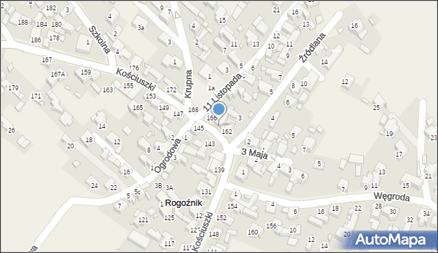 Rogoźnik, Kościuszki Tadeusza, gen., 164, mapa Rogoźnik