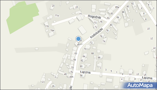 Rogoźnik, Kościuszki Tadeusza, gen., 67, mapa Rogoźnik