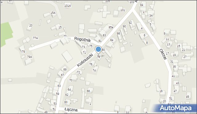 Rogoźnik, Kościuszki Tadeusza, gen., 78, mapa Rogoźnik