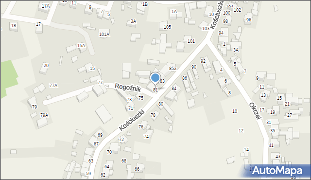 Rogoźnik, Kościuszki Tadeusza, gen., 81, mapa Rogoźnik