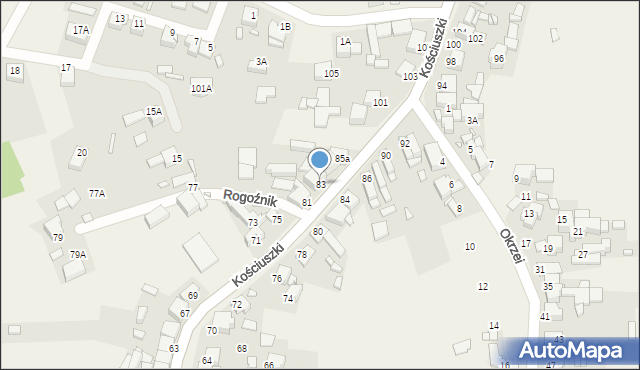 Rogoźnik, Kościuszki Tadeusza, gen., 83, mapa Rogoźnik