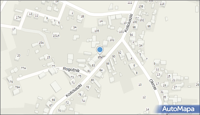 Rogoźnik, Kościuszki Tadeusza, gen., 85a, mapa Rogoźnik