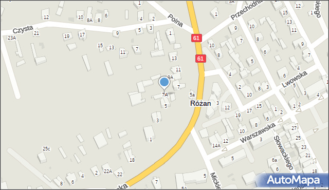 Różan, Kościuszki Tadeusza, gen., 7A, mapa Różan