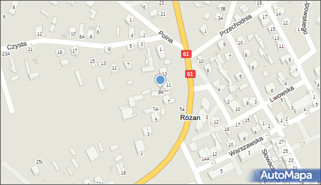 Różan, Kościuszki Tadeusza, gen., 9A, mapa Różan