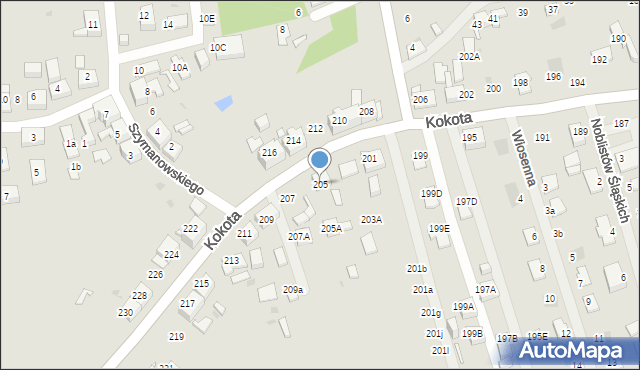 Ruda Śląska, Kokota Edmunda, 205, mapa Rudy Śląskiej