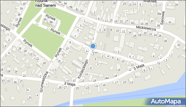 Rudnik nad Sanem, Kordeckiego Augustyna, ks., 3, mapa Rudnik nad Sanem