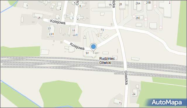 Rudziniec, Kolejowa, 9/II, mapa Rudziniec
