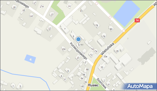 Rusiec, Koniecpolskiego, 3, mapa Rusiec