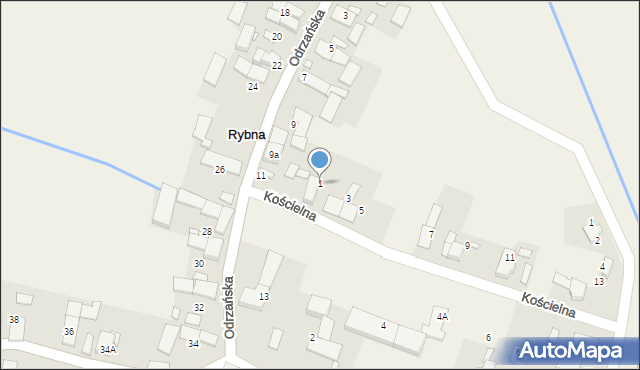 Rybna, Kościelna, 1, mapa Rybna