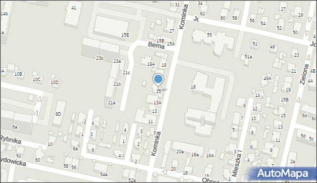 Rybnik, Kominka Bolesława, kard., 15, mapa Rybnika