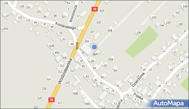 Rybnik, Konarskiego Stanisława, 88A, mapa Rybnika
