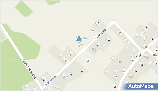 Ryczów, Kościelna, 30, mapa Ryczów