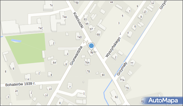 Sadowne, Kościuszki Tadeusza, gen., 76, mapa Sadowne