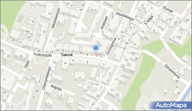 Sanok, Kościuszki Tadeusza, gen., 4, mapa Sanok