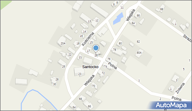 Santocko, Kościelna, 19, mapa Santocko
