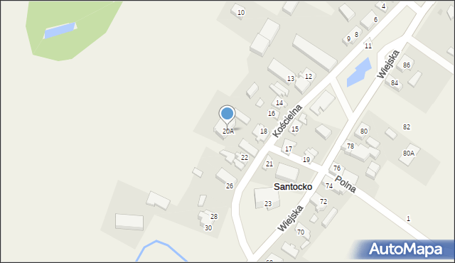 Santocko, Kościelna, 20A, mapa Santocko