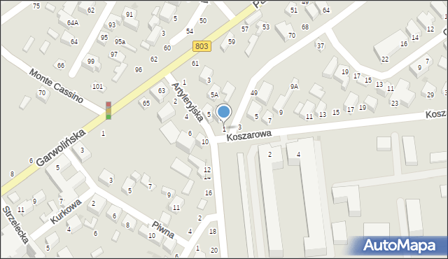 Siedlce, Koszarowa, 1, mapa Siedlce