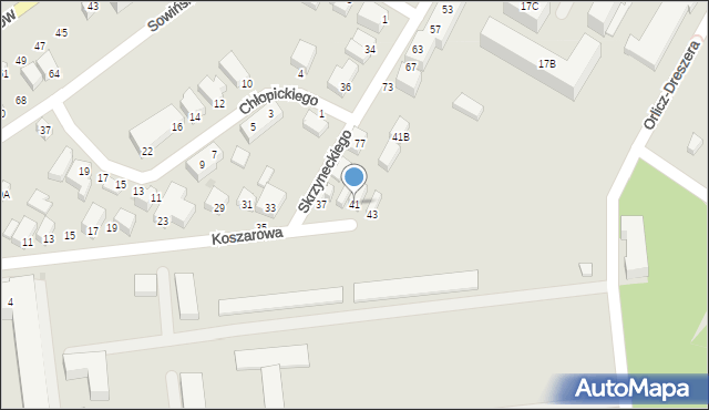 Siedlce, Koszarowa, 41, mapa Siedlce