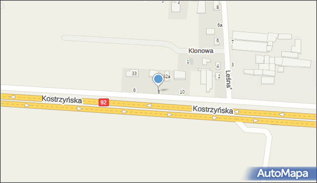 Siedlec, Kostrzyńska, 8, mapa Siedlec