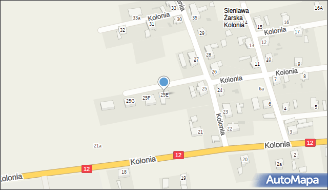 Sieniawa Żarska, Kolonia, 25E, mapa Sieniawa Żarska