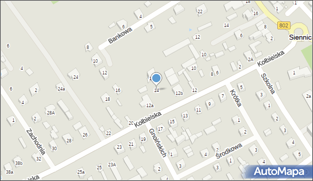 Siennica, Kołbielska, 14, mapa Siennica