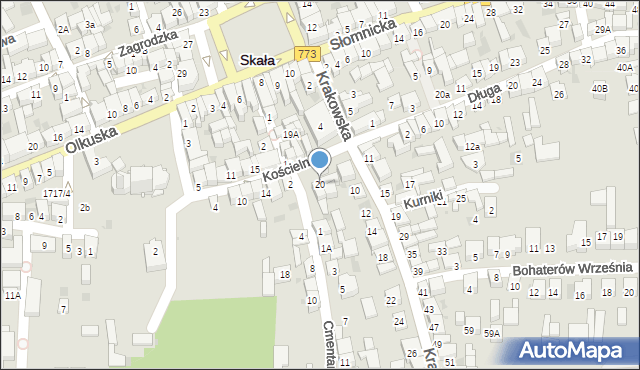 Skała, Kościelna, 20, mapa Skała