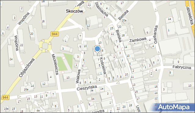 Skoczów, Kościelna, 9, mapa Skoczów