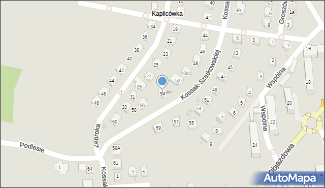 Skoczów, Kossak-Szatkowskiej Zofii, 54, mapa Skoczów