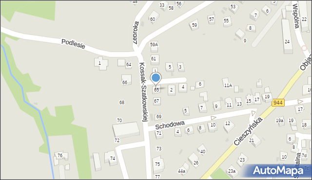 Skoczów, Kossak-Szatkowskiej Zofii, 65, mapa Skoczów