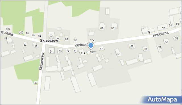 Skrzeszew, Kościelna, 69, mapa Skrzeszew