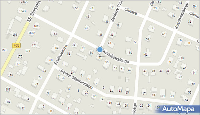 Sochaczew, Kozubowskiego Feliksa, mjr., 57, mapa Sochaczew