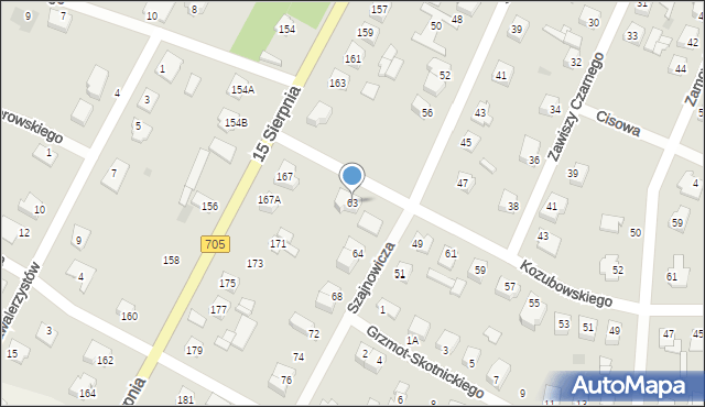 Sochaczew, Kozubowskiego Feliksa, mjr., 63, mapa Sochaczew