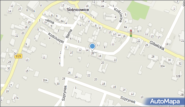 Sośnicowice, Kościuszki Tadeusza, gen., 16, mapa Sośnicowice