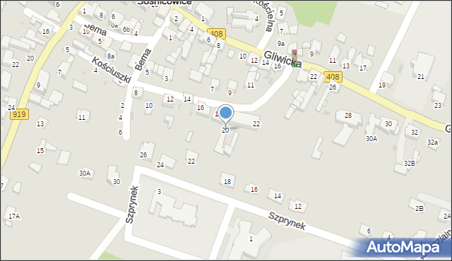 Sośnicowice, Kościuszki Tadeusza, gen., 20, mapa Sośnicowice