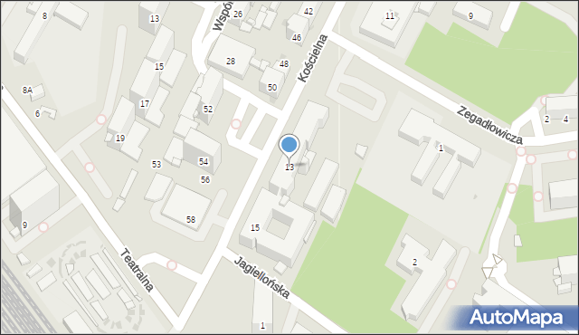 Sosnowiec, Kościelna, 13, mapa Sosnowca