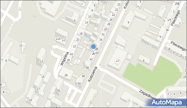 Sosnowiec, Kościelna, 40, mapa Sosnowca