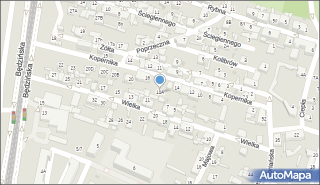 Sosnowiec, Kopernika Mikołaja, 14A, mapa Sosnowca