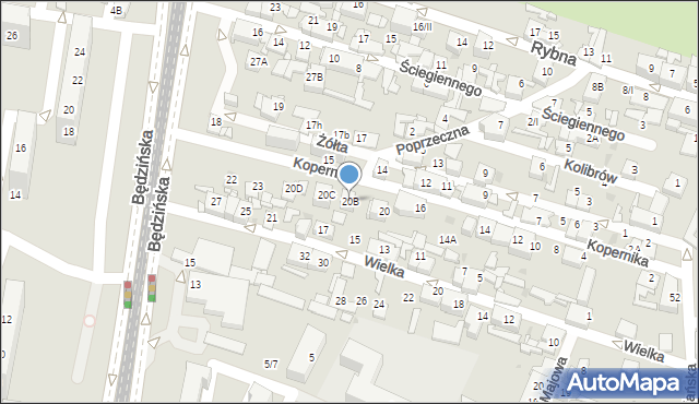 Sosnowiec, Kopernika Mikołaja, 20B, mapa Sosnowca