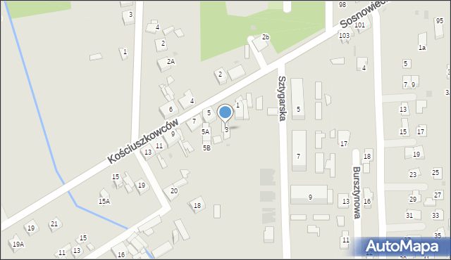 Sosnowiec, Kościuszkowców, 3, mapa Sosnowca