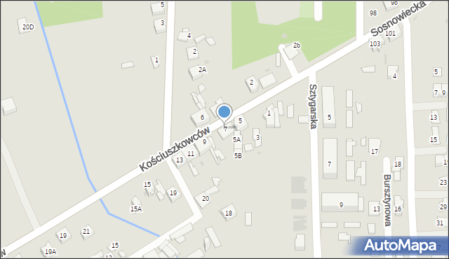 Sosnowiec, Kościuszkowców, 7, mapa Sosnowca