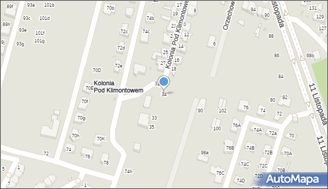Sosnowiec, Kolonia Pod Klimontowem, 34, mapa Sosnowca