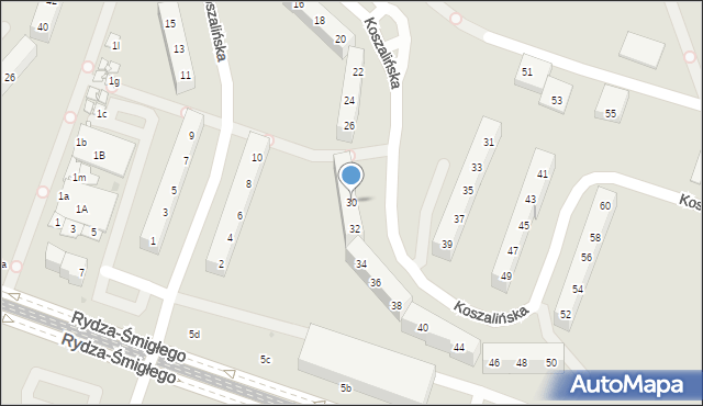 Sosnowiec, Koszalińska, 30, mapa Sosnowca