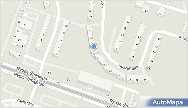 Sosnowiec, Koszalińska, 34, mapa Sosnowca