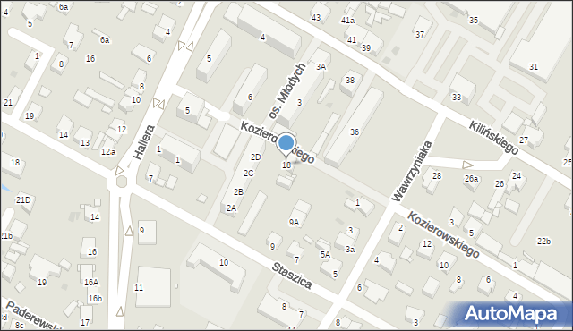 Środa Wielkopolska, Kozierowskiego, ks., 18, mapa Środa Wielkopolska