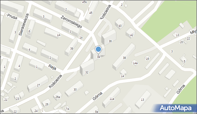 Starachowice, Kościelna, 34, mapa Starachowic