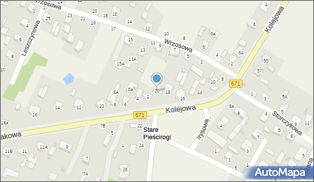 Stare Pieścirogi, Kolejowa, 20, mapa Stare Pieścirogi