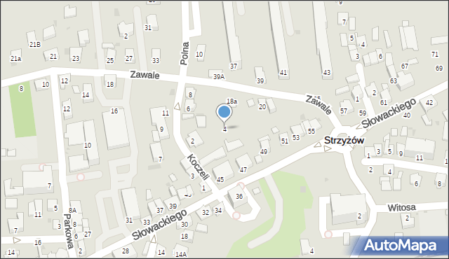 Strzyżów, Koczeli Jana, 4, mapa Strzyżów
