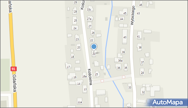 Subkowy, Kościelna, 21, mapa Subkowy