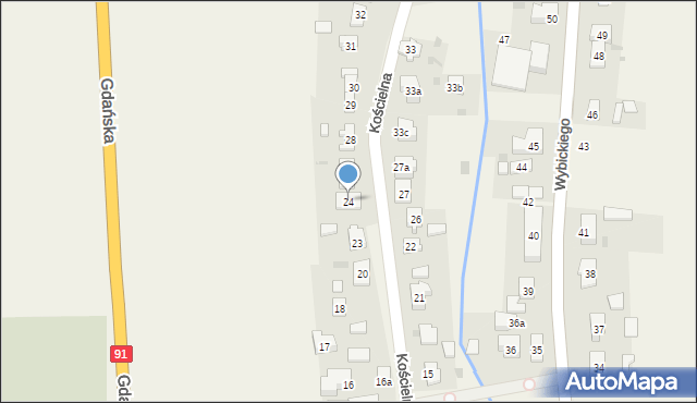 Subkowy, Kościelna, 24, mapa Subkowy